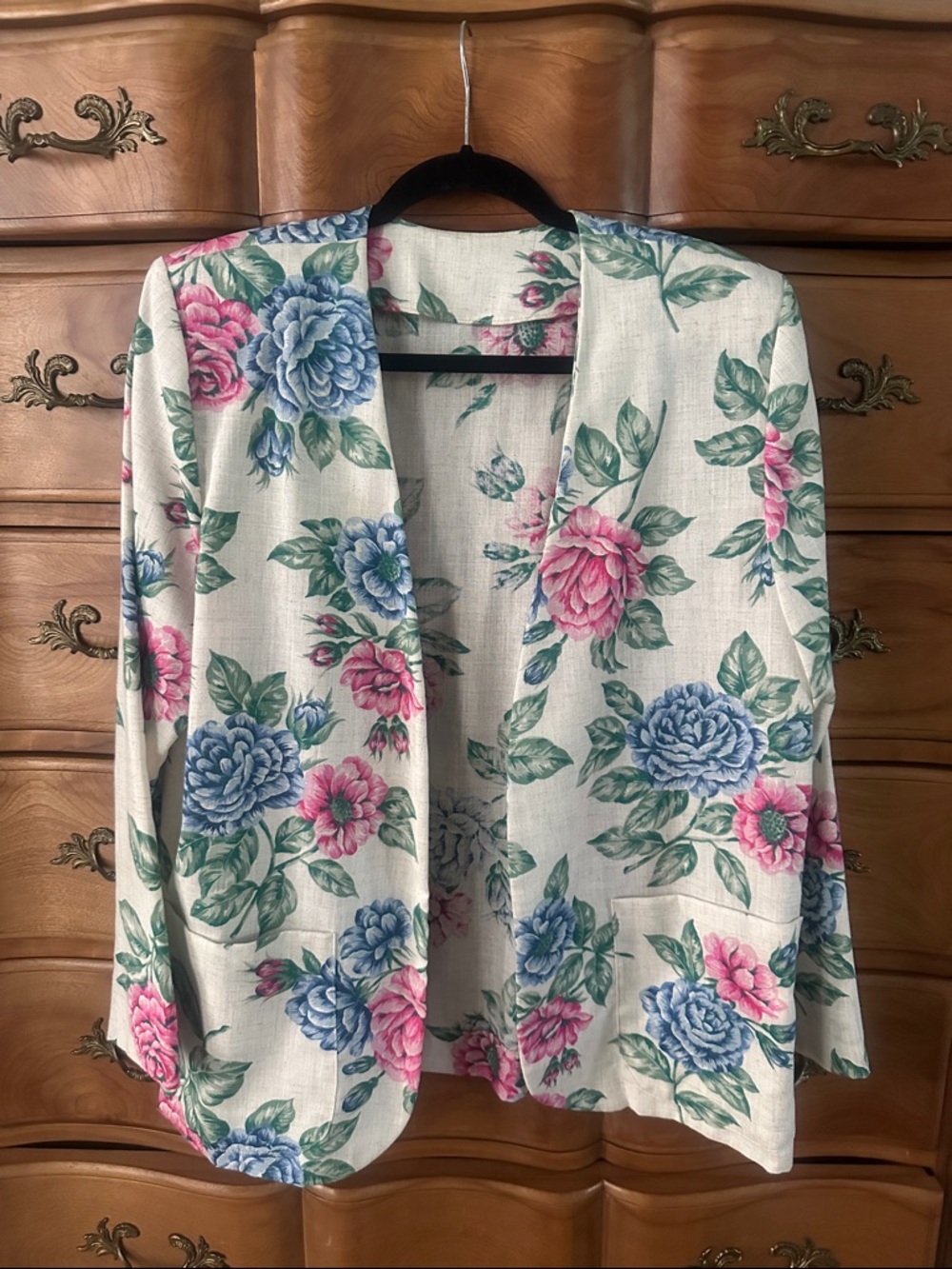 Floral Open-Front Blazer - Pink & Blue Floral